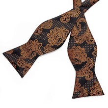 Load image into Gallery viewer, Business Elegant Gold Black Pattern Elegant Wedding Silk Bowtie Men Butterfly Fashion Bow Ties Pocket Square Classic Business Tuxedo Wedding Bowties Handkerchief Set
