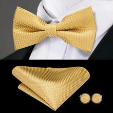Load image into Gallery viewer, Business Red Color Butterfly Bow Tie Pocket Square Cufflinks Suit Set For Men Adjustable Self Bowtie Formal Bowtie Set Solid Color Necktie Silk Bow Tie Pocket Square Cuff Links
