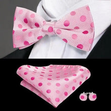Load image into Gallery viewer, Business Red Color Butterfly Bow Tie Pocket Square Cufflinks Suit Set For Men Adjustable Self Bowtie Formal Bowtie Set Solid Color Necktie Silk Bow Tie Pocket Square Cuff Links
