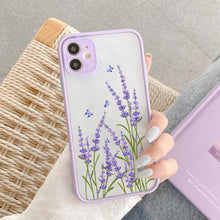 Load image into Gallery viewer, Butterfly Lavender Flower Phone Case For iPhone 13 mini 14 pro max Hard Shockproof Cover Floral Design Built-in Lens Protection Beautiful Design Transparent Back Case Cover for iPhone
