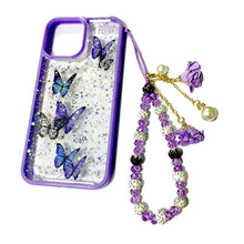 Load image into Gallery viewer, Butterfly Phone Case for iPhone 14 Pro Max 13 12 11 XS XR X 7 8 plus Glitter Clear Covers Bracelet With Lady Pendant Non Moving Dry Fixed Glitter Luxury Shiny Butterfly Wrist Bracelet Chain Soft Silicone Case For Smartphone
