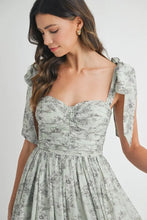 Load image into Gallery viewer, Floral Bust Ruched Midi Dress with Shoulder Tie For Women – Ruched Midi Dress For Summer, Floral Bust Dress, Shoulder Tie Dress, Feminine Midi Dress, Chic Event Dress
