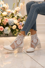 Load image into Gallery viewer, Lace-Embroidered Mesh Chunky-Heel Ankle Boots | Black &amp; White EU 35–43
