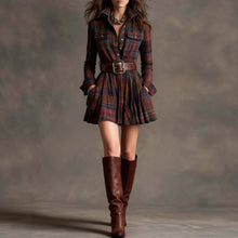 Load image into Gallery viewer, Women's Elegant Plaid Long Sleeve Mini Dress | Belted
