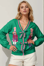 Load image into Gallery viewer, Nutcracker Sequin Bow Decor Cardigan
