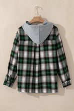 Load image into Gallery viewer, Dark Green Drawstring Pocketed Plaid Hooded Jacket Cozy &amp; Trendy Checkered Outerwear For All Seasons

