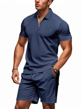 Load image into Gallery viewer, Men's Plus Size Quarter Zip Short Sleeve Top and Shorts Set

