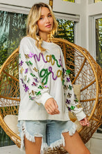 Load image into Gallery viewer, BiBi Fleur De Lis Sleeve Mardi Gras Pullover
