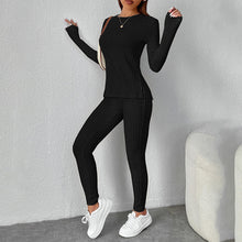 Load image into Gallery viewer, Women’s Ribbed Knit Long‑Sleeve Tee &amp; Pants Lounge Set
