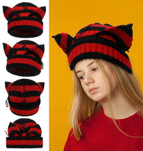 Load image into Gallery viewer, Women’s Thickened Acrylic Knitted Hat with Devil Ears | Cozy Beanie

