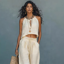 Load image into Gallery viewer, Women's Sleeveless Tank Top &amp; Wide-Leg Pants Set – Linen Blend Summer Two-Piece

