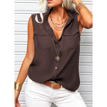 Load image into Gallery viewer, Women's Lapel Collar Sleeveless Top – Loose Fit, Pockets, Solid Color
