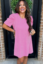 Load image into Gallery viewer, Blossom Corded Crew Neck Puff Sleeve Mini Dress
