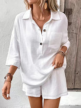 Load image into Gallery viewer, Women's Lapel Collar Double-Panel Shirt &amp; Shorts Two-Piece Set

