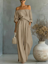 Load image into Gallery viewer, Women's Off-Shoulder Long-Sleeve Top &amp; Wide-Leg Pants Two-Piece Set
