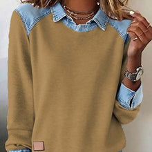 Load image into Gallery viewer, Denim Collar Patchwork Pullover Knitwear Top – Women’s Street Style
