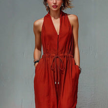 Load image into Gallery viewer, Women's Sleeveless Halter Neck Solid Color Long Jumpsuit
