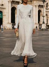 Load image into Gallery viewer, Round Neck Long Sleeve Polka Dot Sheath Dress
