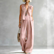 Load image into Gallery viewer, Women's Sleeveless Cotton-Linen Shirt &amp; Pants Set – Urban 2-Piece

