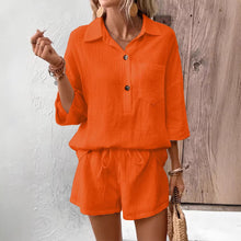 Load image into Gallery viewer, Women's Lapel Collar Double-Panel Shirt &amp; Shorts Two-Piece Set
