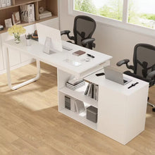 Load image into Gallery viewer, 55.1" W : L-Shaped White Finish 1-Drawer Wooden Commercial Writing Desk with Open Shelves and Eco-Friendly Paint Finish
