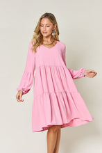 Load image into Gallery viewer, Light Green Double Take Full Size V-Neck Sleeve Tiered Dress with Pockets Elegant &amp; Comfortable Casual Dress

