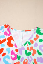 Load image into Gallery viewer, Green Leopard Print Patchwork V Neck Short Sleeve Blouse
