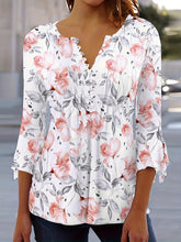 Load image into Gallery viewer, Women’s Printed Spike Button Three-Quarter Sleeve Casual Top
