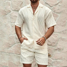 Load image into Gallery viewer, Stylish Men's Summer Tracksuit - Relaxed Fit Two-Piece Lapel Shirt &amp; Shorts for Beach Holidays
