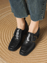 Load image into Gallery viewer, Women's British Style Square Toe Chunky Heel Pumps – Deep Vamp Studded
