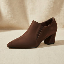 Load image into Gallery viewer, Women's Suede Pointed Toe Chunky Heel Pumps – Deep Vamp Low Heel
