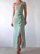 Load image into Gallery viewer, Stylish One-Shoulder Ruffle : Slit Dress
