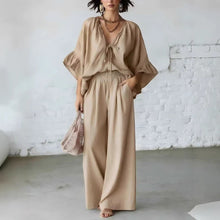 Load image into Gallery viewer, Women's Loose-Fit V-Neck Top &amp; Wide-Leg Pants Two-Piece Set
