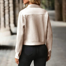 Load image into Gallery viewer, Faux Suede Cropped Jacket with Stand Collar — Vintage Short Coat / Fall Outwear
