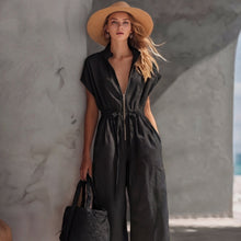 Load image into Gallery viewer, Retro Resort V-Neck Jumpsuit – Drop Shoulder, Loose Fit
