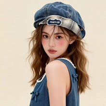 Load image into Gallery viewer, Double-Brim Turned-Up Denim Beret – Breathable Cotton Hat for Women
