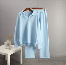 Load image into Gallery viewer, Solid Color Lapel Sweater Set for Women
