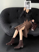 Load image into Gallery viewer, Women’s Retro Square-Toe Mid-Heel Chunky Leather Boots
