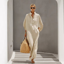 Load image into Gallery viewer, Women’s Stand Collar Button-Down Loose Straight Long Dress
