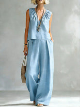 Load image into Gallery viewer, Women's Sleeveless Cotton-Linen Shirt &amp; Pants Set – Urban 2-Piece
