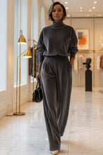 Load image into Gallery viewer, Women's Mock Turtleneck Balloon Sleeve Top &amp; Pleated Wide-Leg Trousers Set
