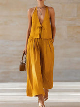 Load image into Gallery viewer, Women's Sleeveless Vest &amp; Wide-Leg Pants Set – 2-Piece Lace-Up Outfit
