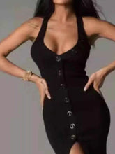 Load image into Gallery viewer, Halter Neck Button-Front : Bodycon Dress
