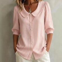 Load image into Gallery viewer, Striped V-Neck Top – Three-Quarter Sleeve Casual Shirt
