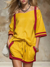 Load image into Gallery viewer, Women's Summer Contrast Color-Block Patchwork Shorts Set – 2-Piece
