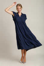 Load image into Gallery viewer, Dark Navy Full Size Ruffle Sleeve Dress Classic Feminine Plus Size Fashion Soft Dress
