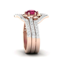 Load image into Gallery viewer, Rose Gold Flower Ring - Exquisite Engagement Wedding Band Set
