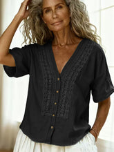 Load image into Gallery viewer, Women's Loose-Fit Faux Linen Embroidered Button-Up Top
