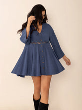 Load image into Gallery viewer, Dusty Blue Long Sleeve Mini Dress Elegant Cutout &amp; Buttoned Design Lightweight Women Dress
