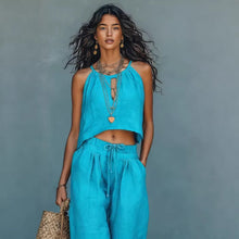 Load image into Gallery viewer, Women's Sleeveless Tank Top &amp; Wide-Leg Pants Set – Linen Blend Summer Two-Piece
